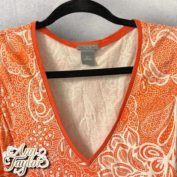 Preowned Ann Taylor Petites Sleeveless Orange V-Neck Top – Size SP - Picture 4 of 6